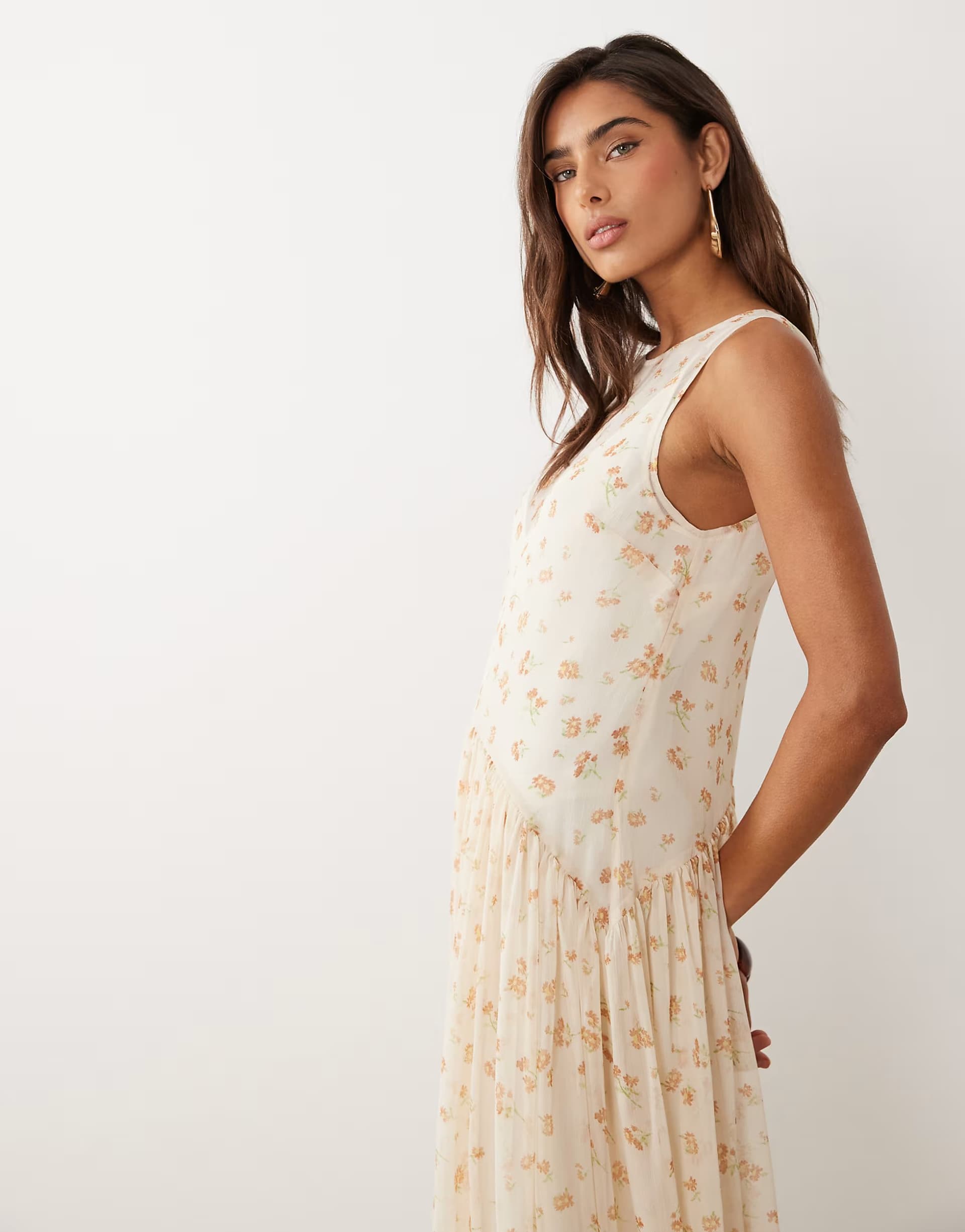 ASOS ASOS DESIGN racer neck smock maxi dress in blue and cream floral
