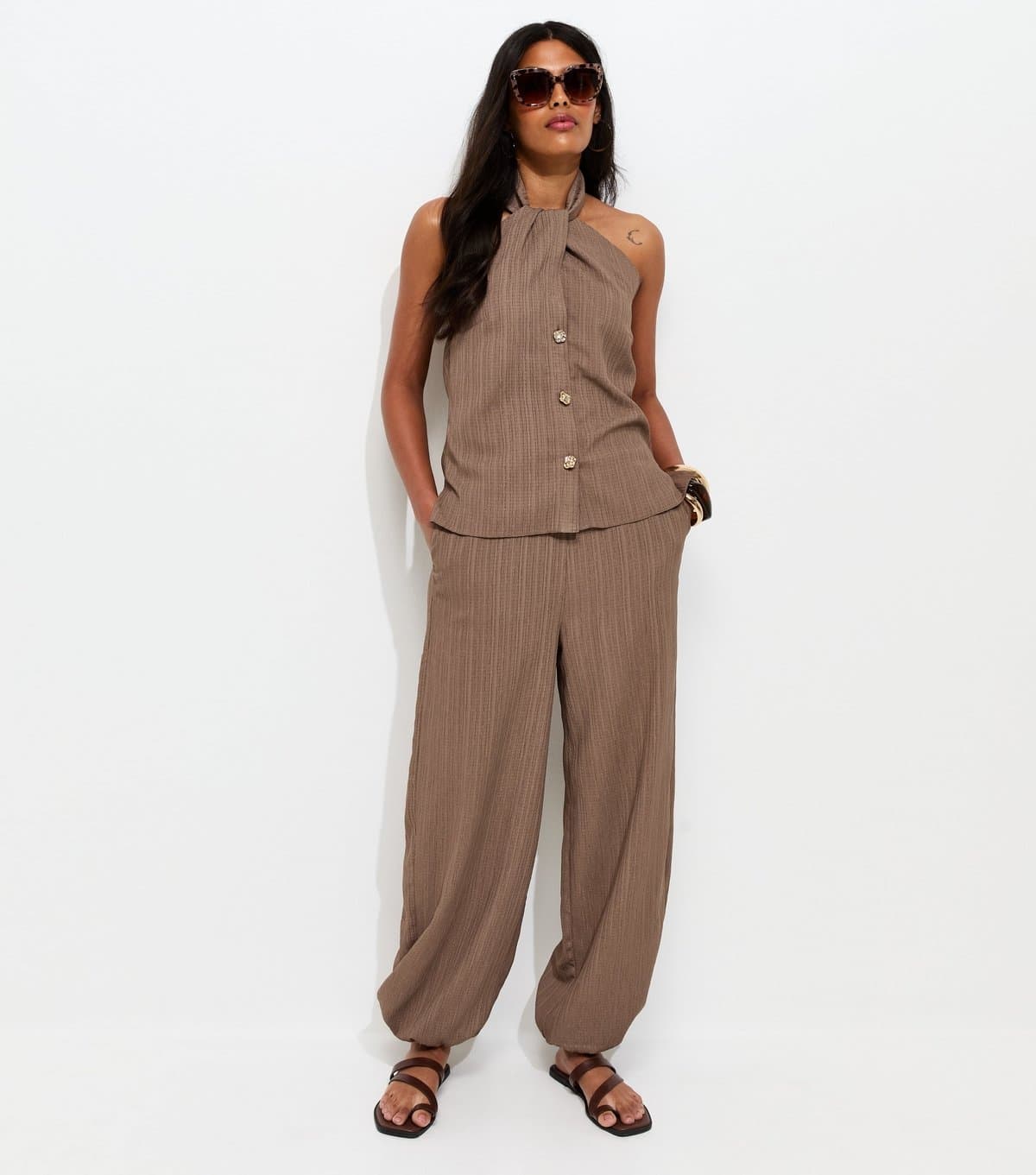 New Look New Look Mink Crinkle Texture Cuffed Trousers