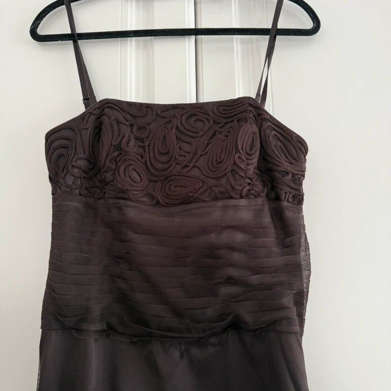 Monsoon Monsoon Occasion Dress Brown Midi Tulle Skirt Strappy Dress UK 12