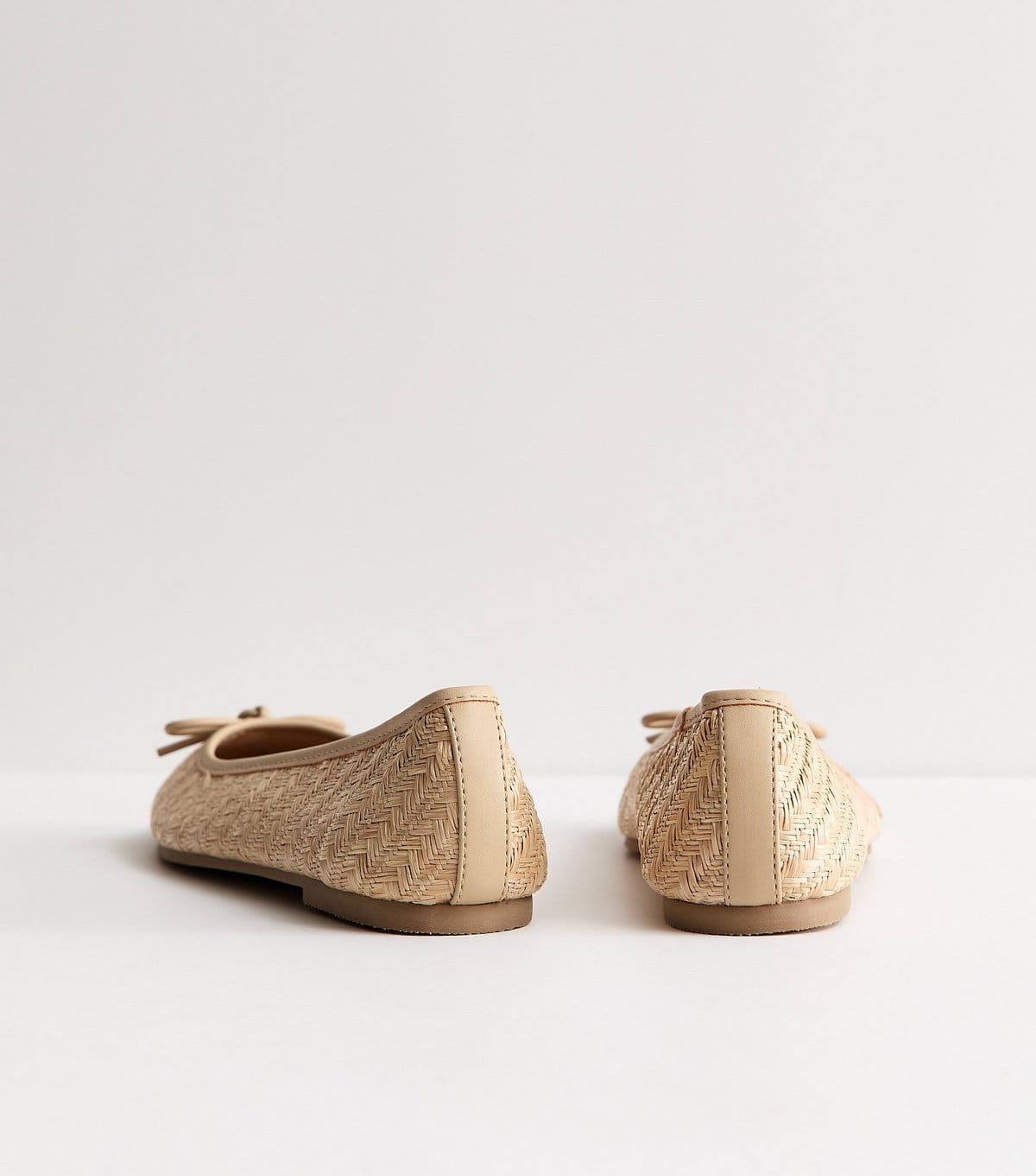 New Look Women's Off White Raffia Look Woven Ballerina Flats Vegan New Look - 4