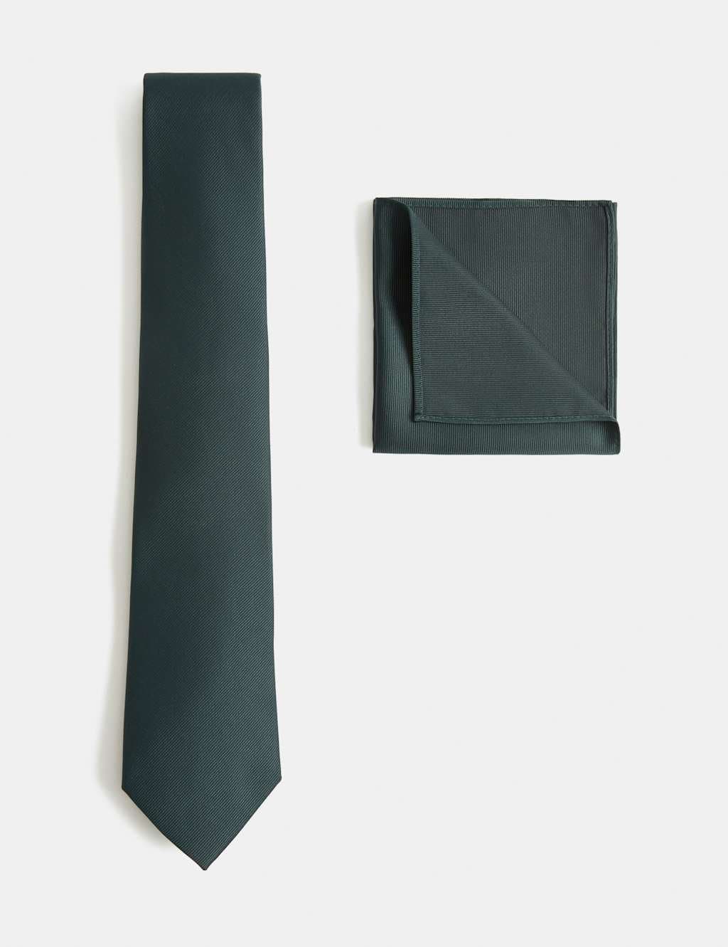 Marks & Spencer M&S Tie & Pocket Square Set Dark Evergreen