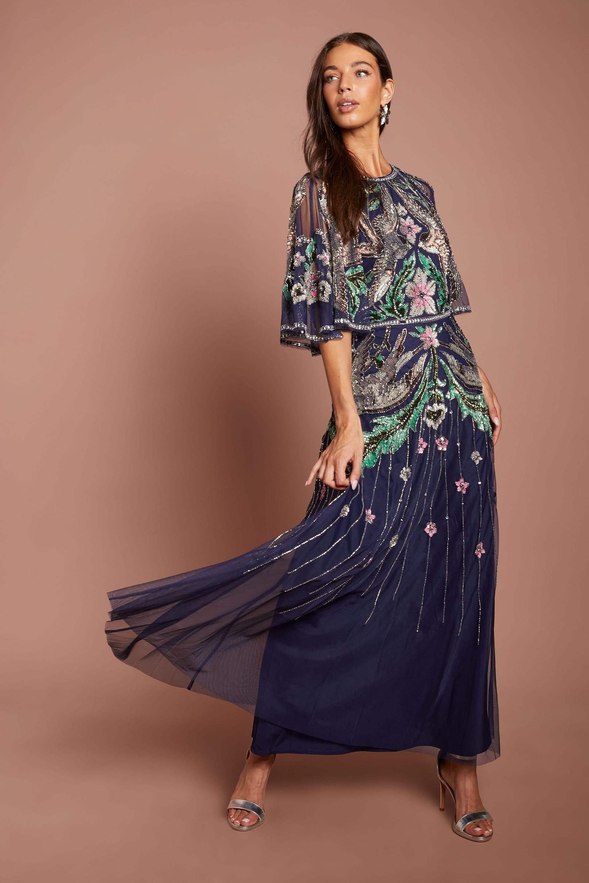 Coast Navy Embellished Short Sleeve Maxi Dress