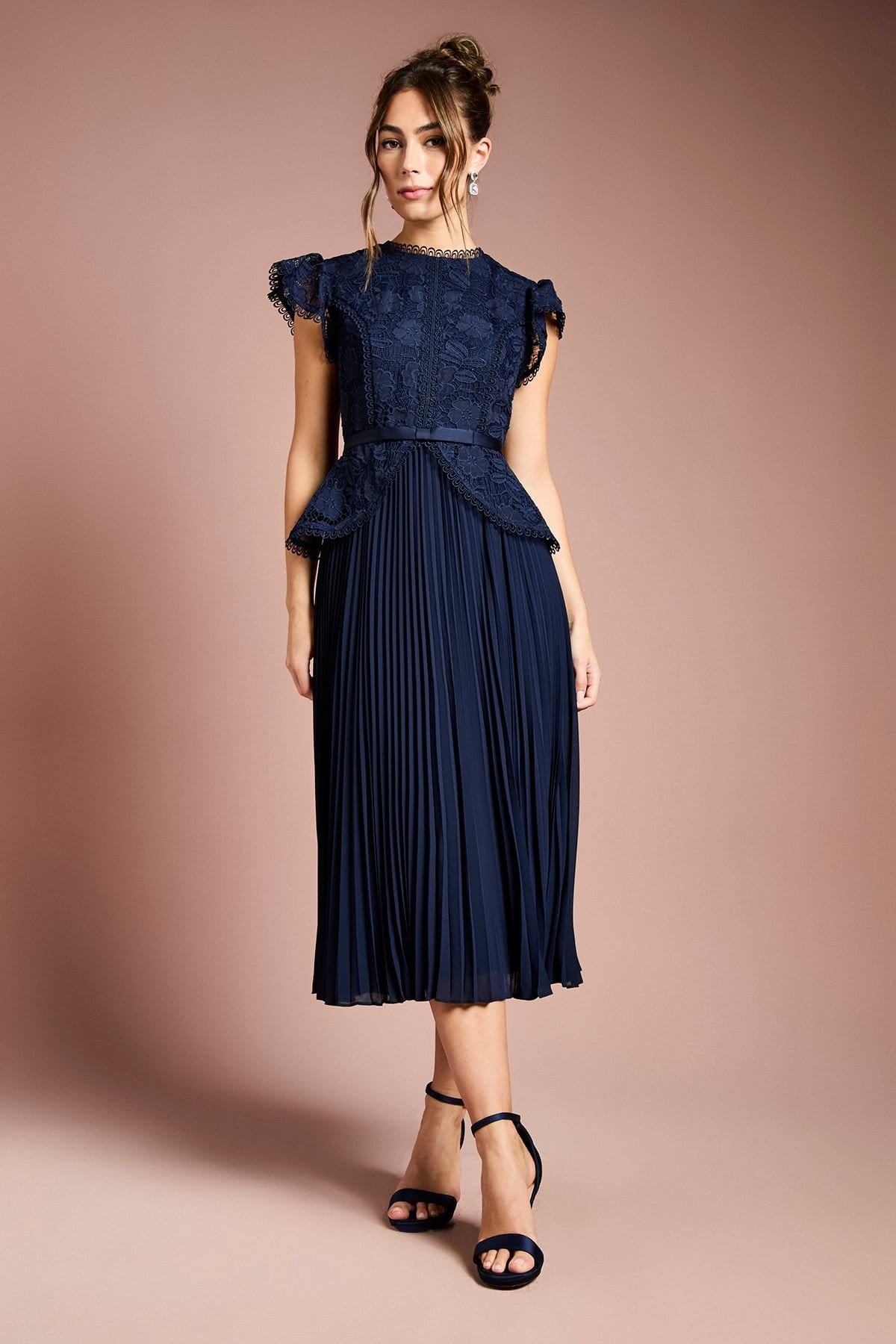 Coast Navy Lace Bodice Peplum Midi Dress