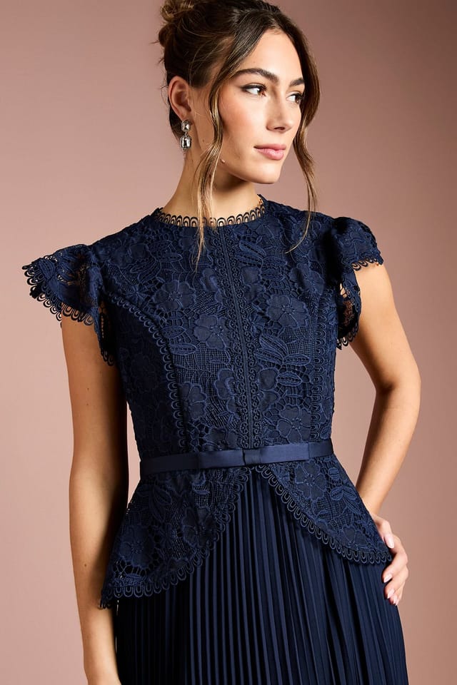 Coast Coast Women's Lace Bodice Peplum Midi Dress in Navy - 2