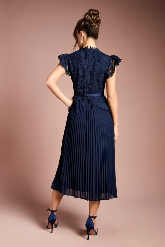 Coast Coast Women's Lace Bodice Peplum Midi Dress in Navy - 3