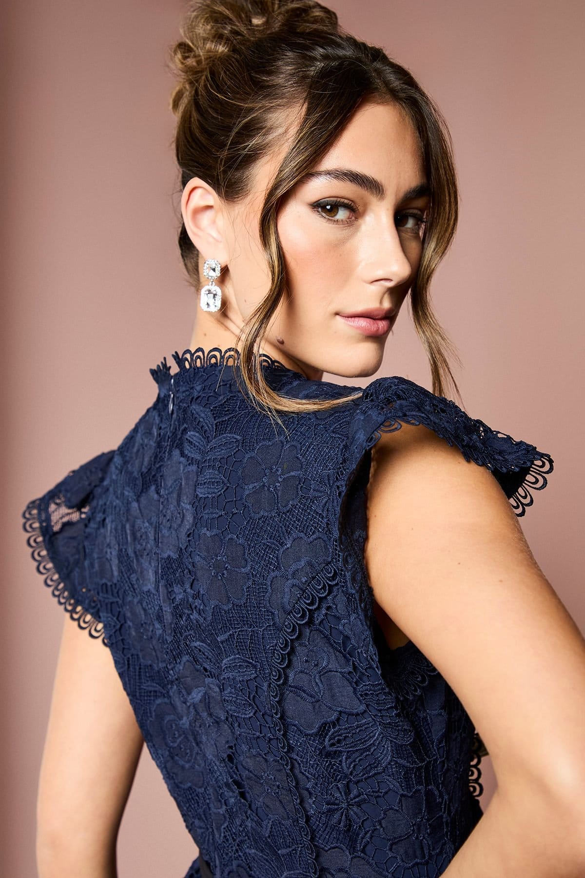 Coast Coast Women's Lace Bodice Peplum Midi Dress in Navy - 4