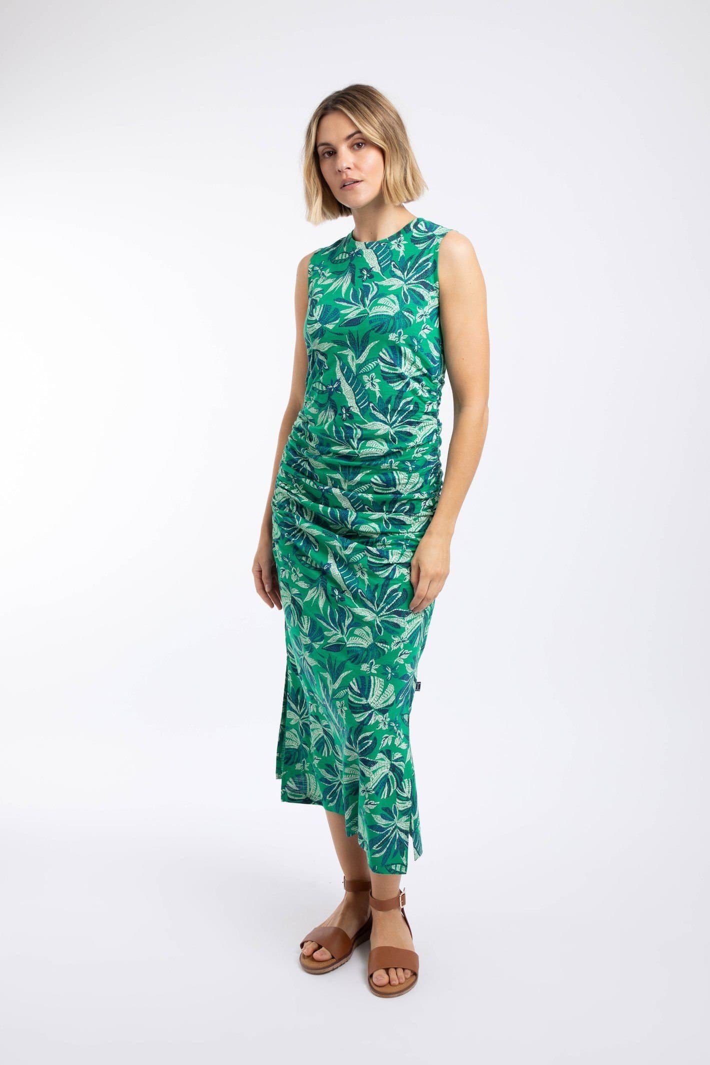 Weird Fish Weird Fish Women's Tansley Printed Sleeveless Midi Dress in Green