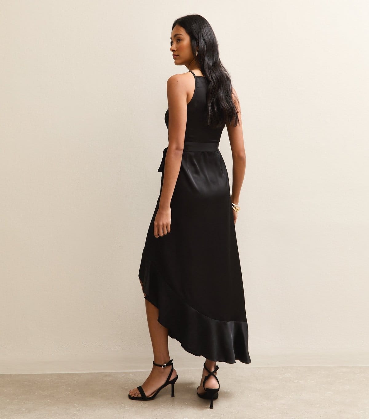 New Look Women's Black Satin Ruffled Wrap Midi Dress New Look - 4