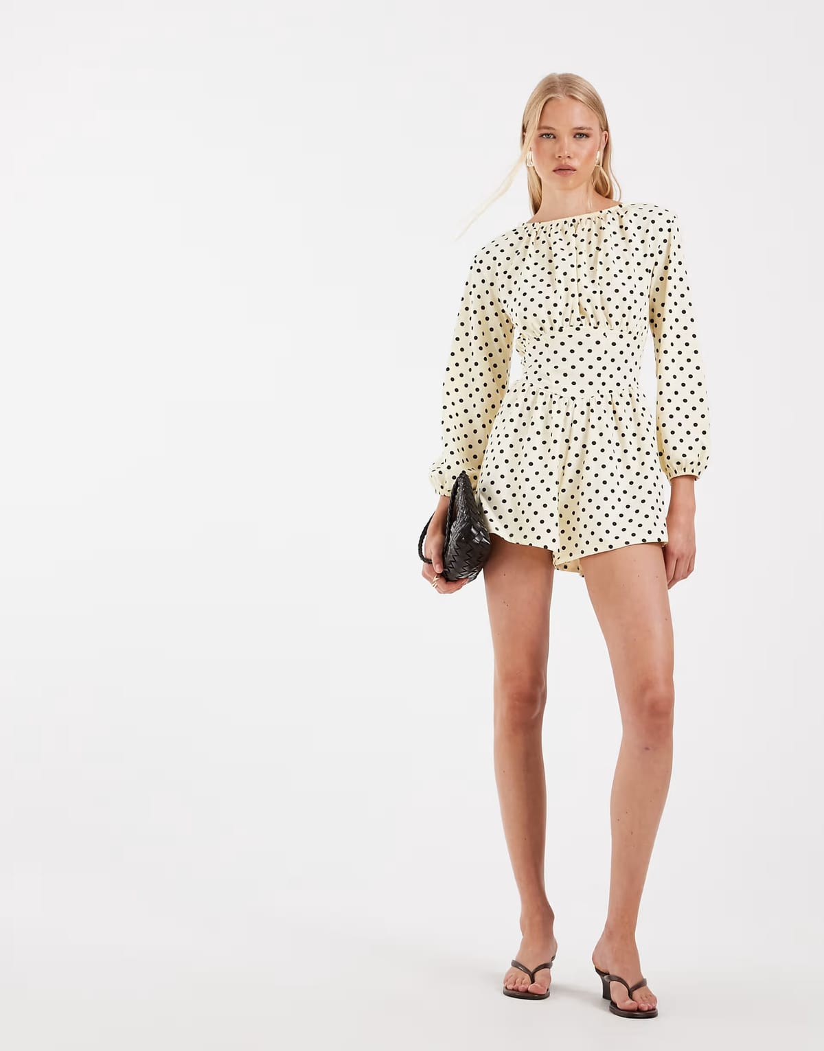 ASOS ASOS DESIGN polka dot cinched waist playsuit in lemon and brown - 1