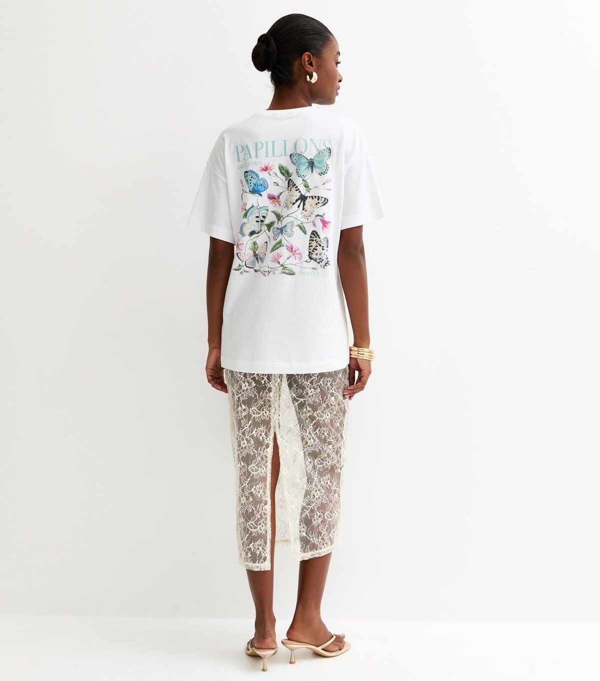 New Look Women's White Butterfly Print Oversized Tee New Look