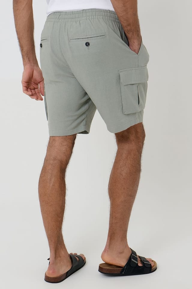 Threadbare Threadbare Men's Linen Blend Cargo Shorts in Pale Green - 2