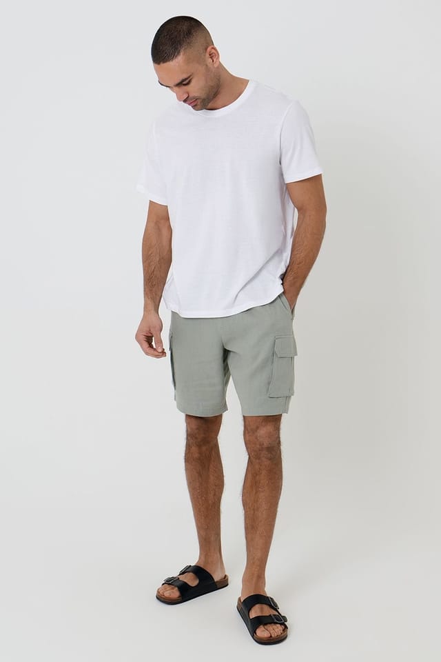 Threadbare Threadbare Men's Linen Blend Cargo Shorts in Pale Green - 3