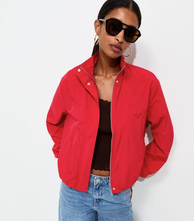 New Look Women's Bright Red Bubble Hem Stand Up Collar Zip Lightweight Jacket New Look - 3
