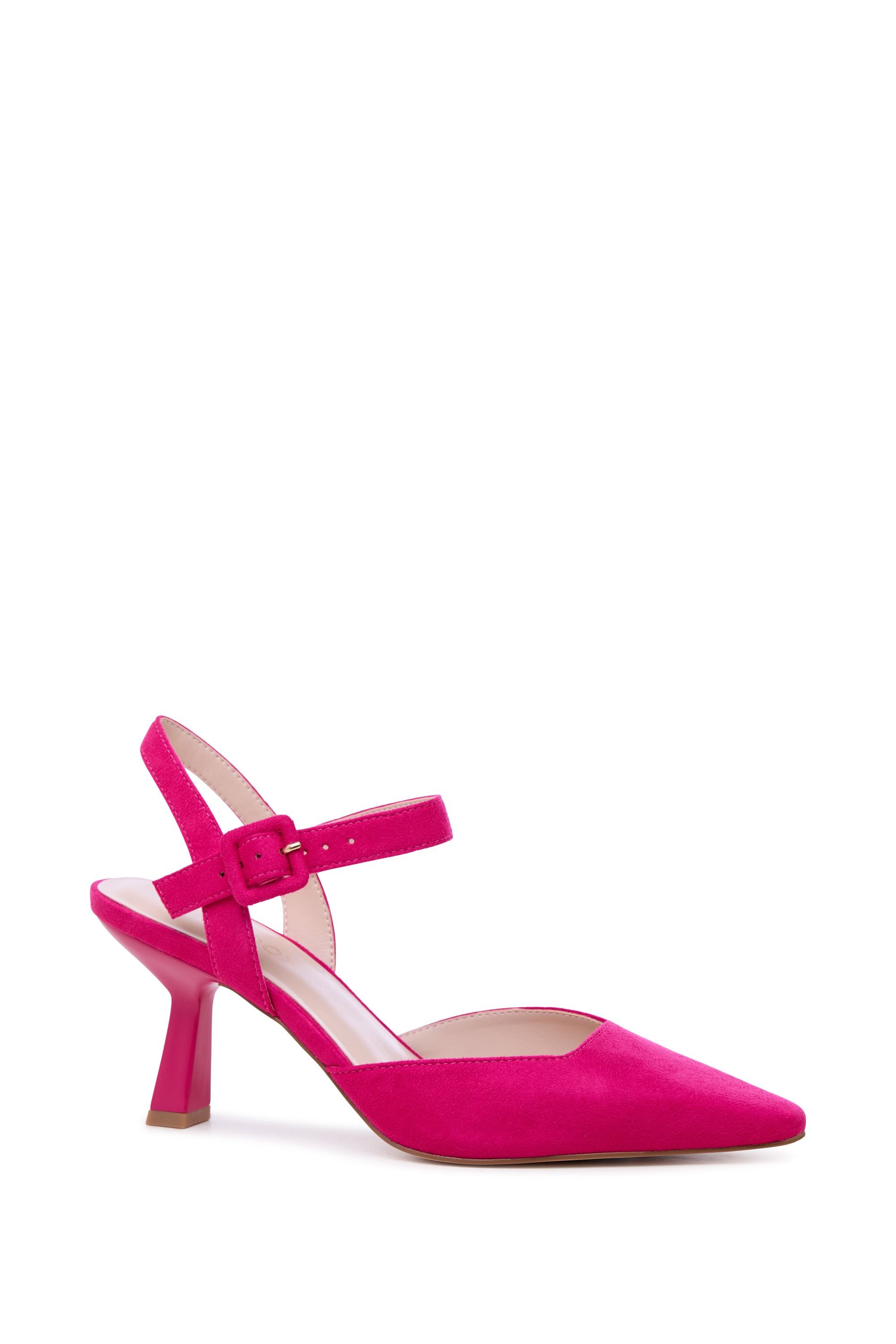 Paradox London Paradox London Women's Tempest Mid Heel Pointed Toe Ankle Strap Open Courts in Fuchsia - 2