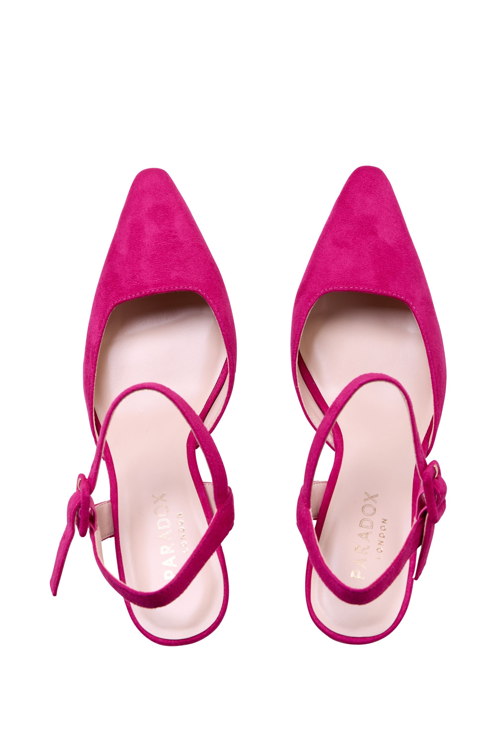 Paradox London Paradox London Women's Tempest Mid Heel Pointed Toe Ankle Strap Open Courts in Fuchsia - 3