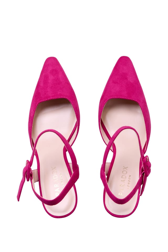 Paradox London Paradox London Women's Tempest Mid Heel Pointed Toe Ankle Strap Open Courts in Fuchsia - 3