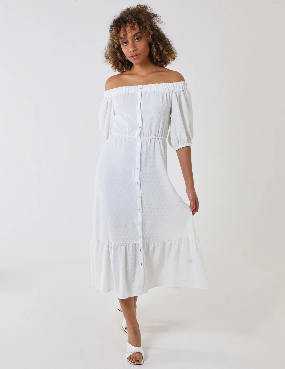 Blue Vanilla Bardot Button Through Midi Dress