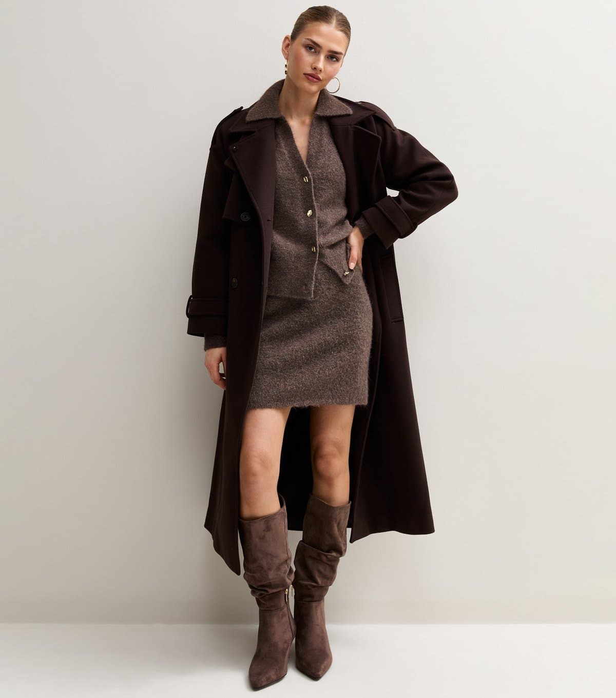 New Look Women's Dark Mink Knitted Mini Skirt with Wool New Look