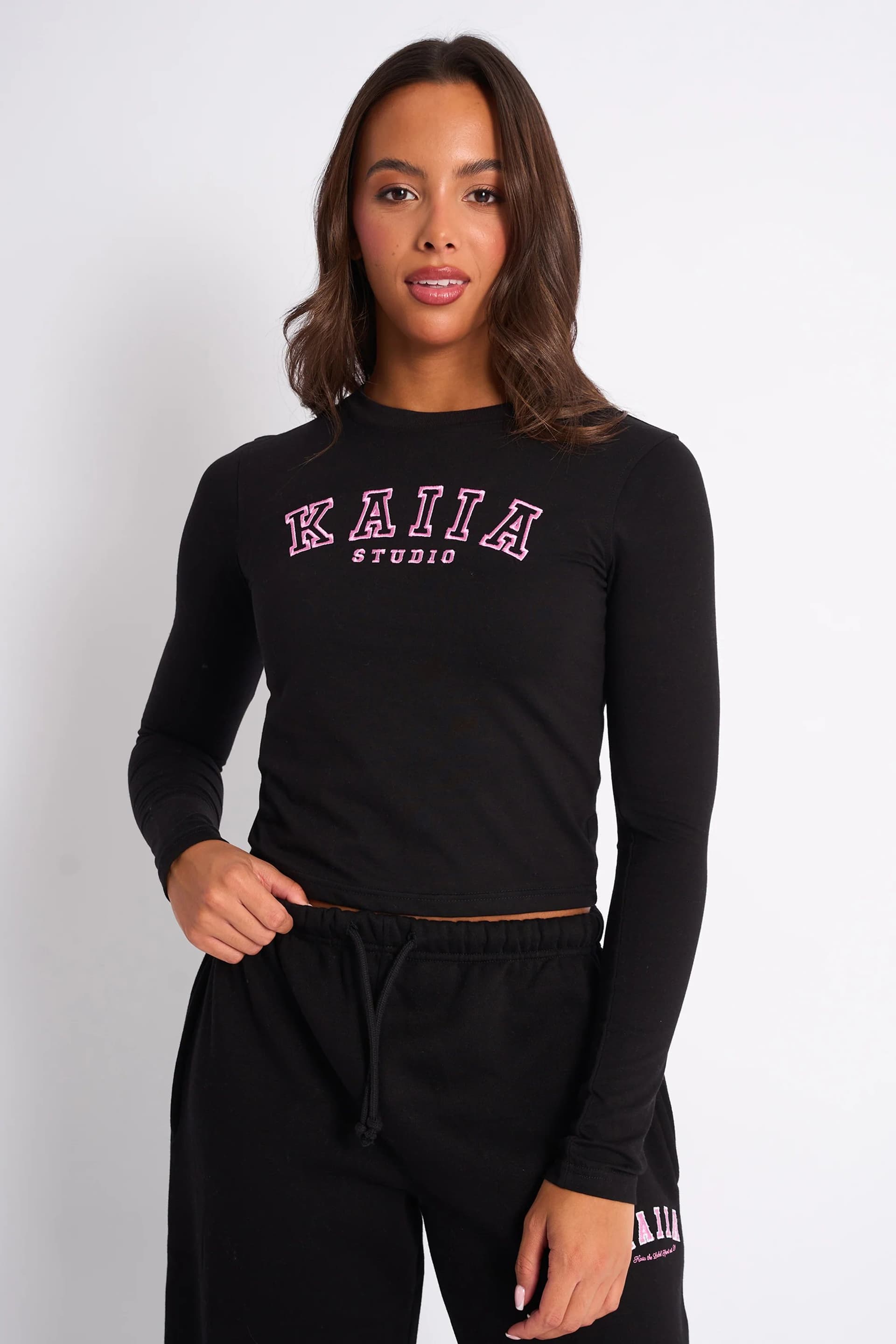 Kaiia Kaiia Logo Long Sleeve Baby Tee Black & Pink