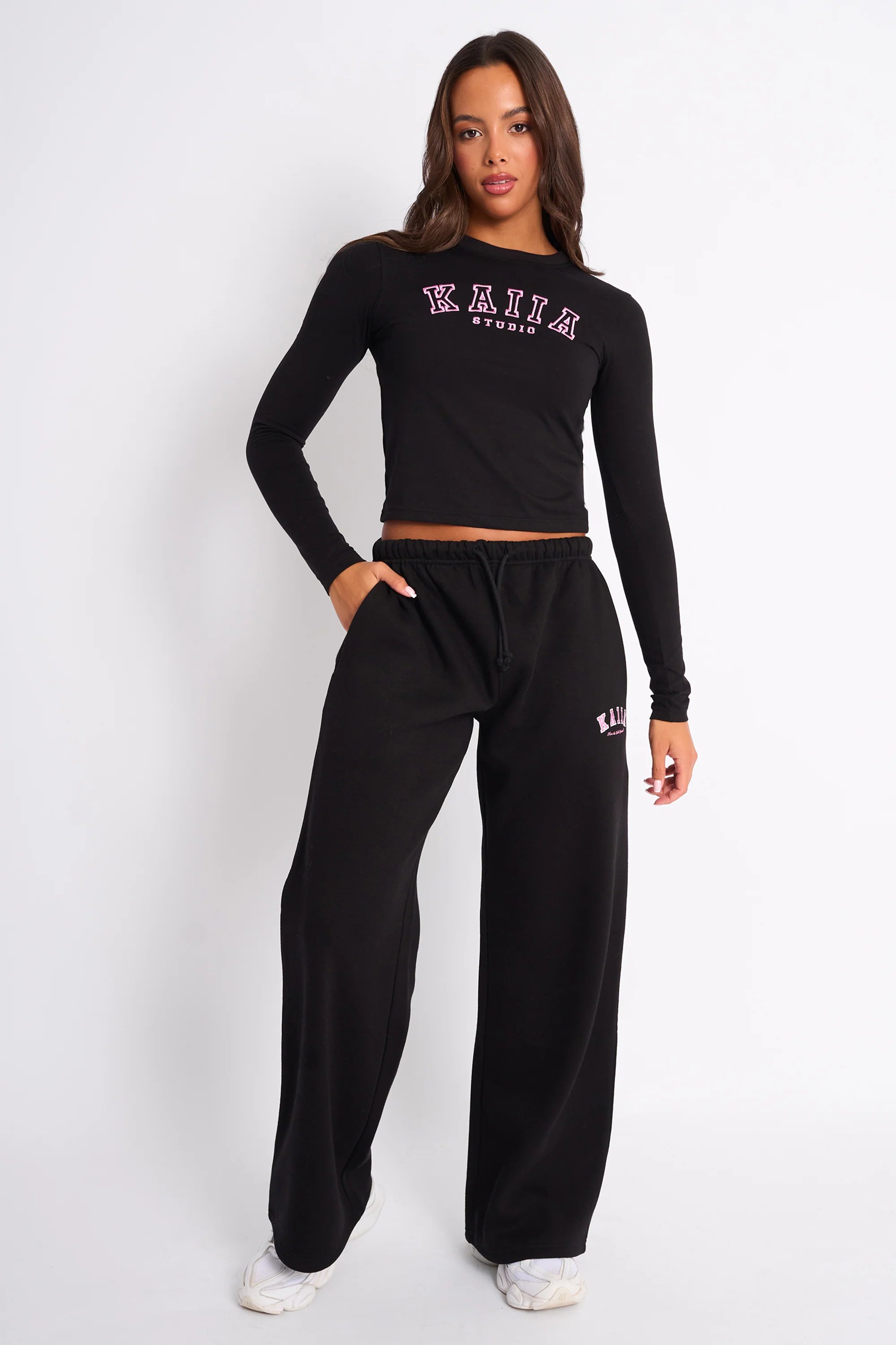 Kaiia Kaiia Logo Long Sleeve Baby Tee Black & Pink - 3