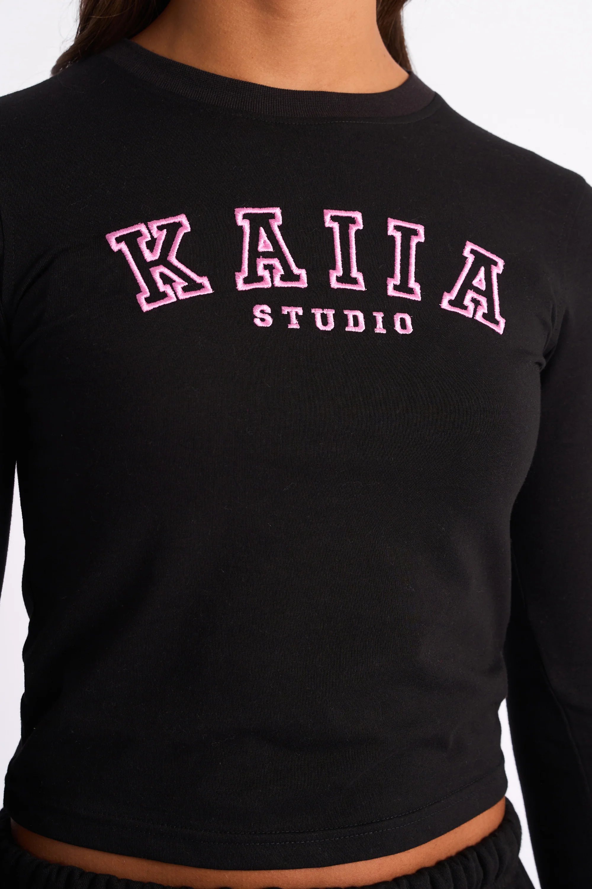 Kaiia Kaiia Logo Long Sleeve Baby Tee Black & Pink - 4