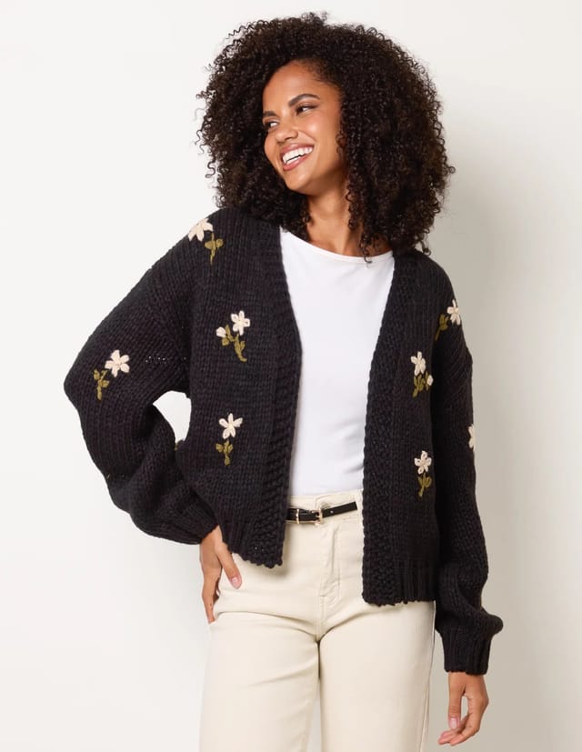 Blue Vanilla Flower Embroidery Detailed Cardigan - 2