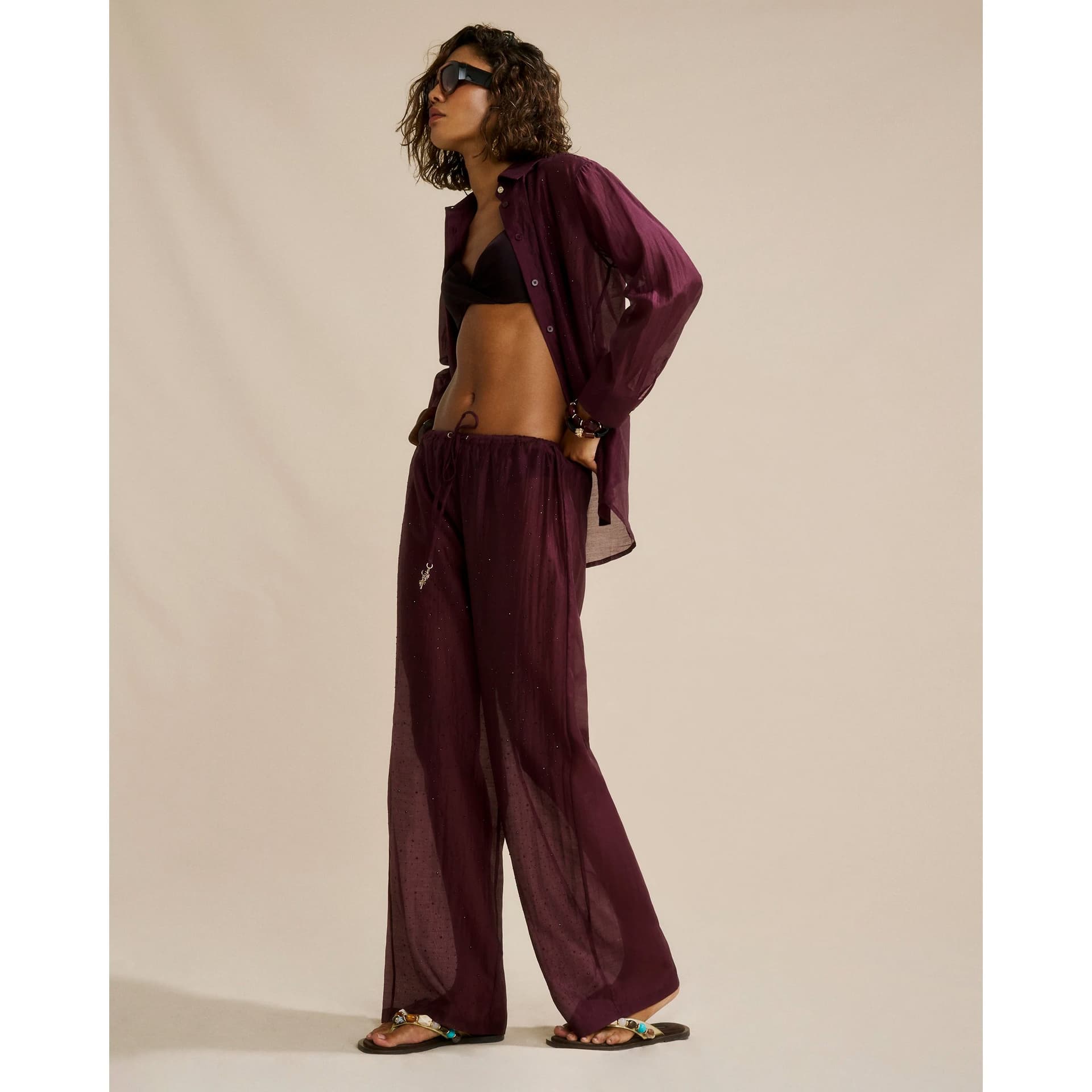 River Island River Island Womens Purple Hot Fix Beach Trousers