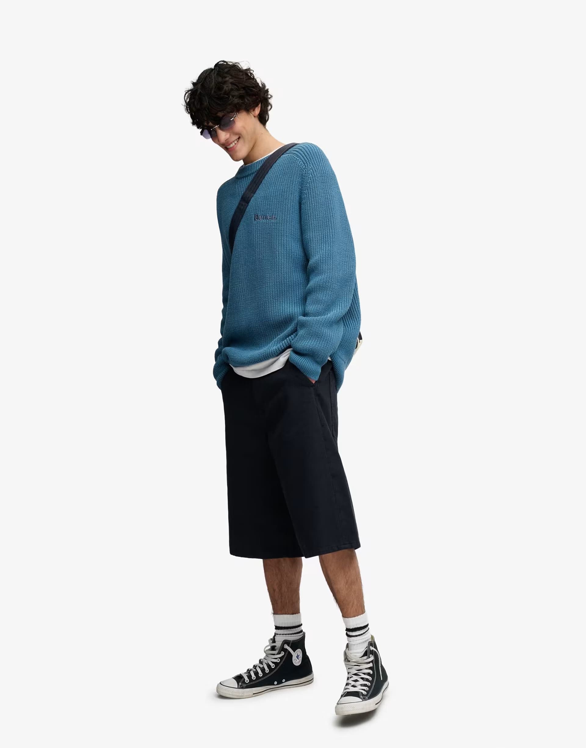 ASOS Bench x Superdry & Co Ribbed boxy jumper in constellation blue