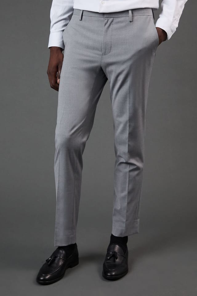 Burton Burton Men's Light Grey Skinny Fit Essential Suit Trousers - 2