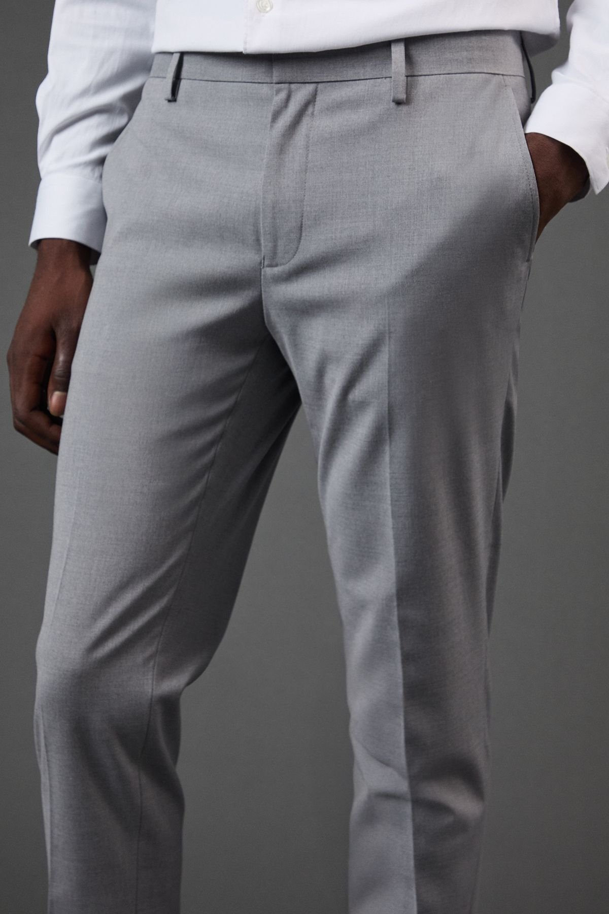 Burton Burton Men's Light Grey Skinny Fit Essential Suit Trousers - 4