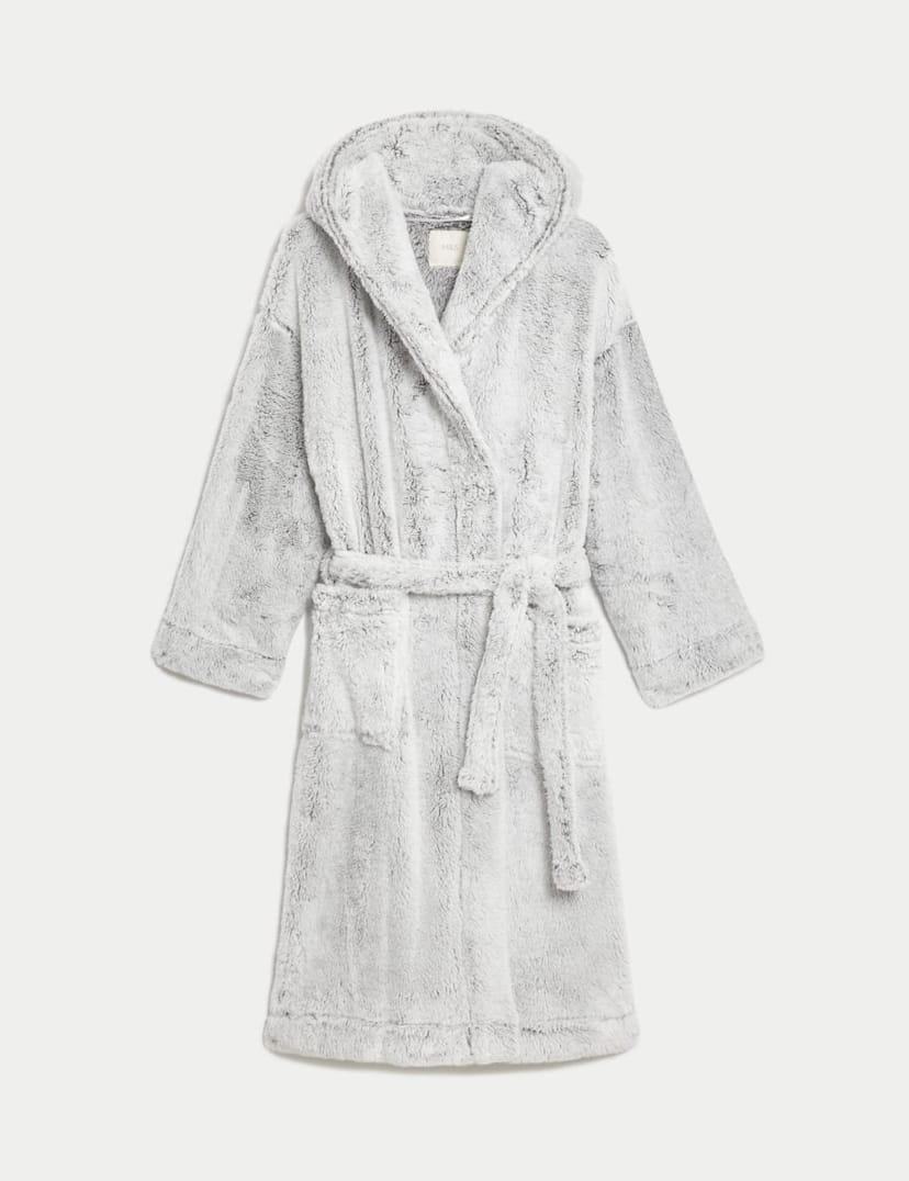Marks & Spencer M&S Fleece Hooded Dressing Gown Grey - 1
