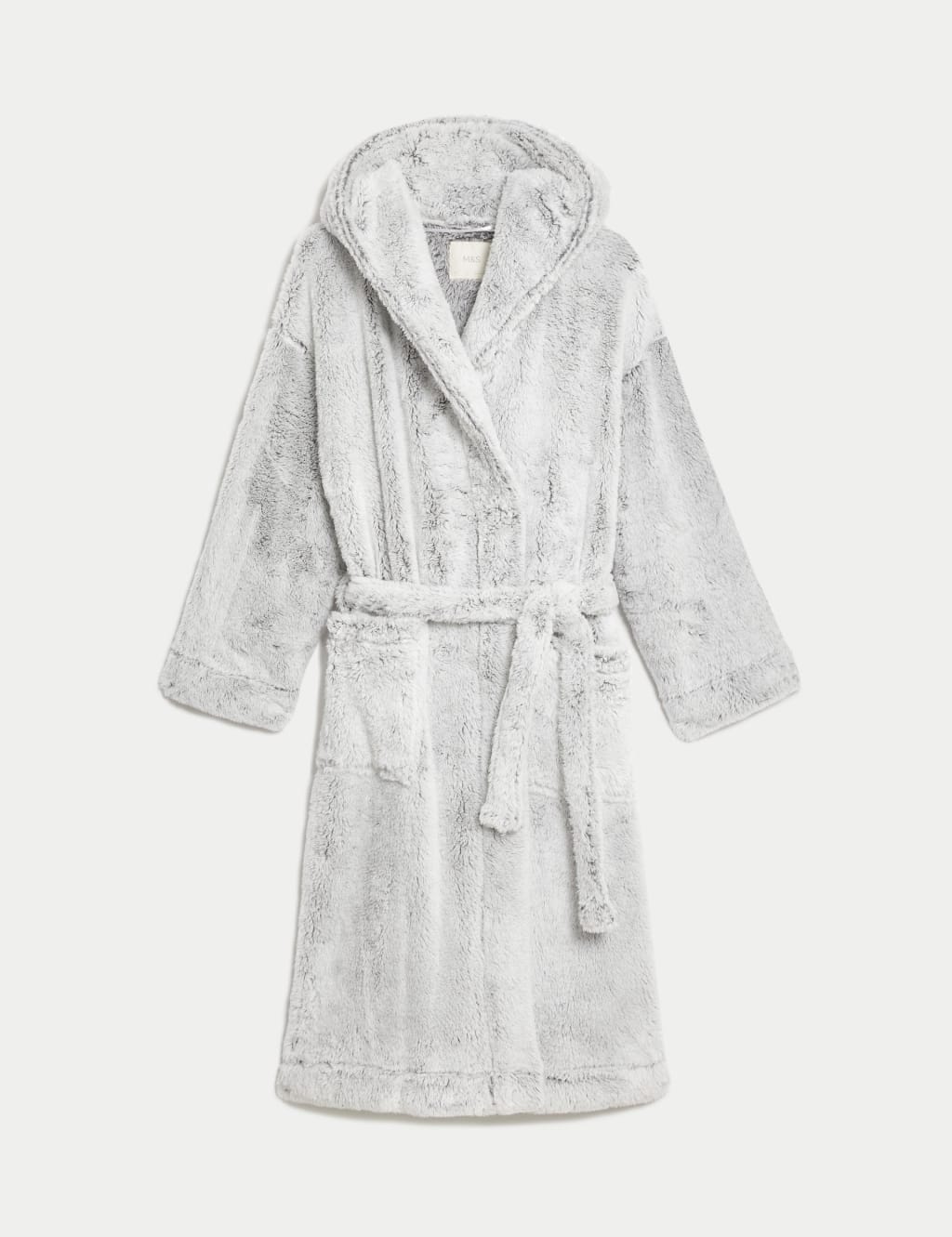 Marks & Spencer M&S Fleece Hooded Dressing Gown Grey - 1
