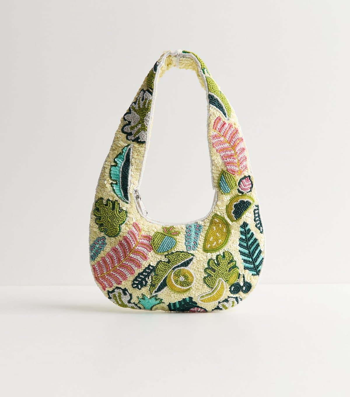 New Look Green Tropical Beaded Shoulder Grab Bag New Look