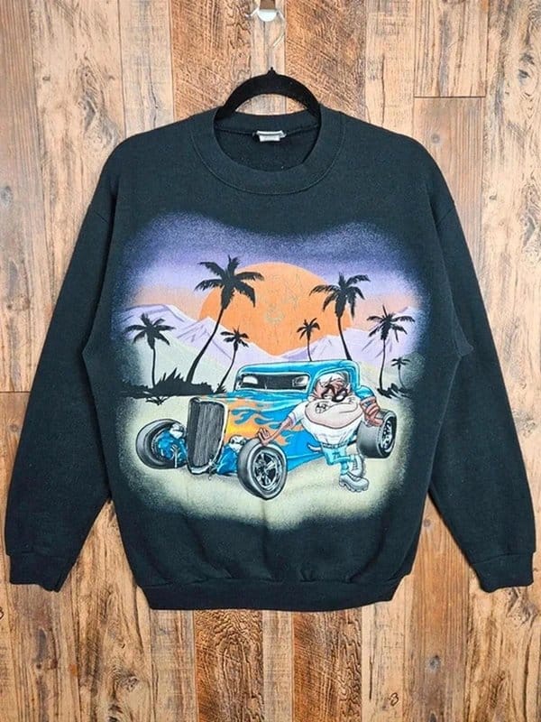 Looney Tunes Vintage Looney Tunes Taz Hot Rod Graphic Sweatshirt - Mens Medium - 1