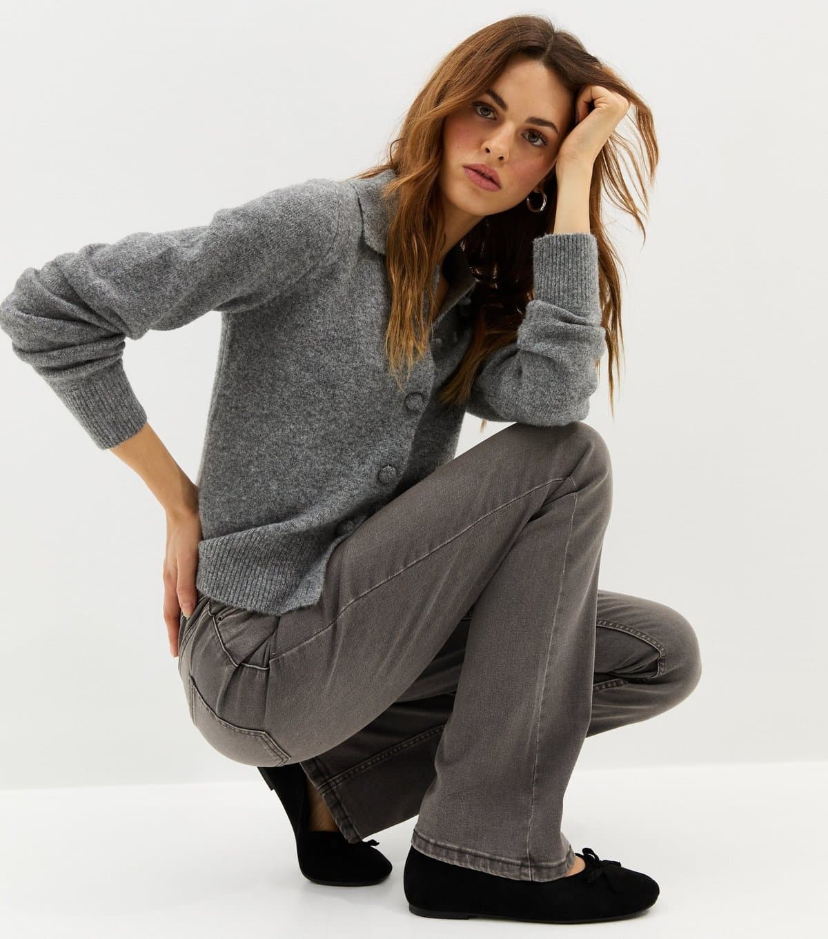 New Look Women's Dark Grey Enhance Quinn Bootcut Stretch Denim Jeans New Look