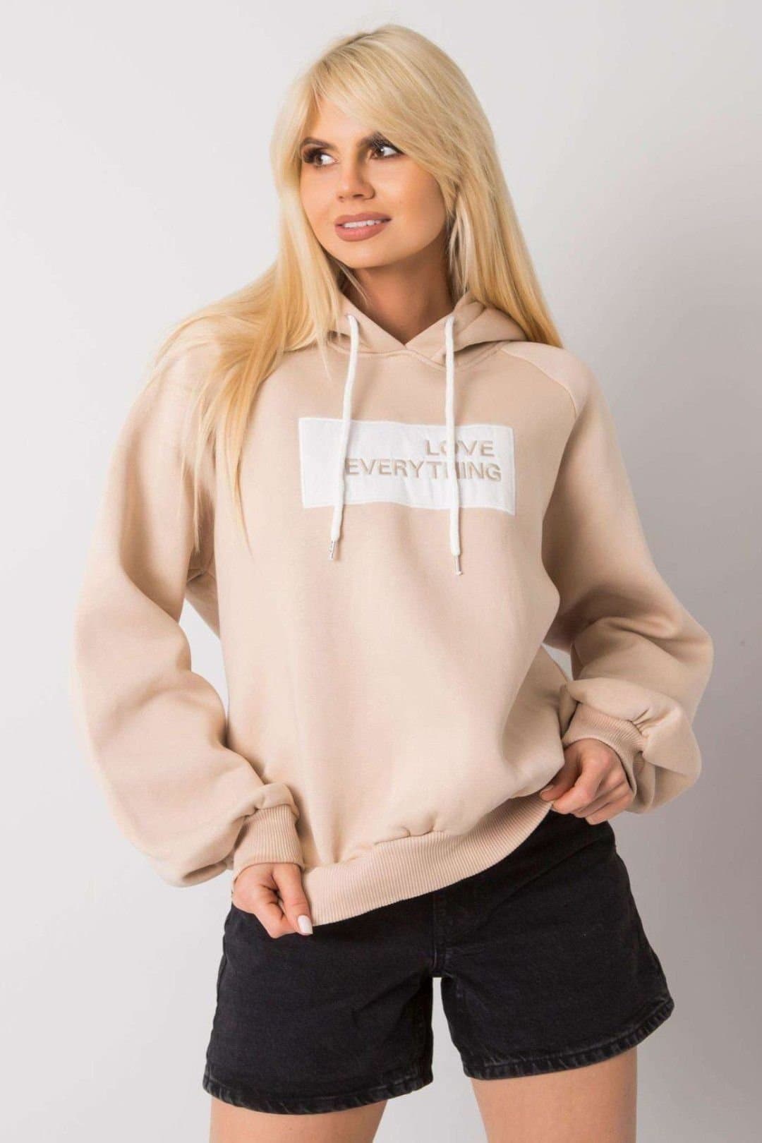 Love Lace Love Lace Women's Hooded Long Sleeve Sweatshirt with Front Print in Beige