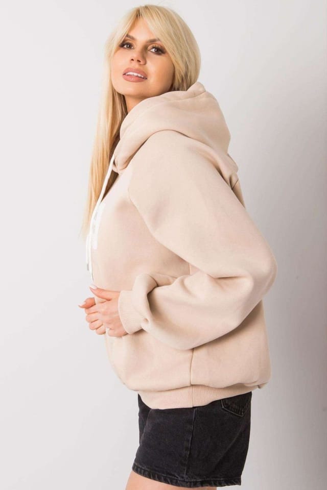 Love Lace Love Lace Women's Hooded Long Sleeve Sweatshirt with Front Print in Beige - 2