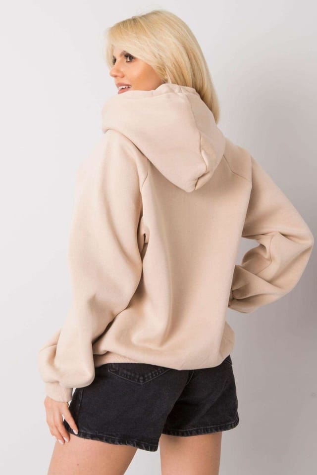 Love Lace Love Lace Women's Hooded Long Sleeve Sweatshirt with Front Print in Beige - 3