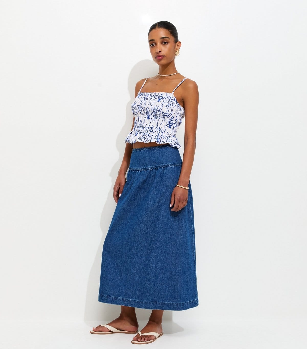 New Look Blue Denim Midi Skirt