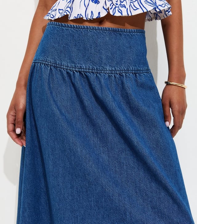 New Look Women's Blue Drop Waist Denim Midi Skirt New Look - 2