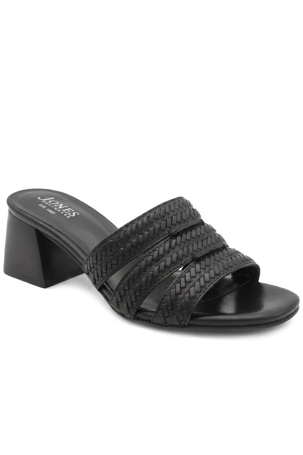 Jones Bootmaker Jones Bootmaker Women's Isaura Leather Heeled Mule Sandals in Black