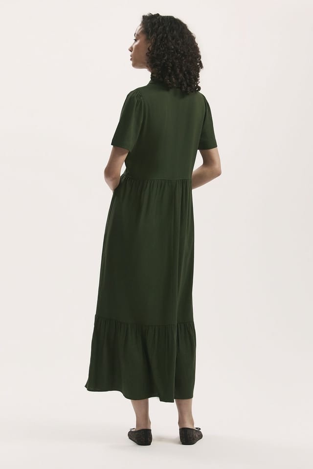 Finery London Finery London Women's Tania Short Sleeve Midi Shirt Dress in Bottle Green - 3
