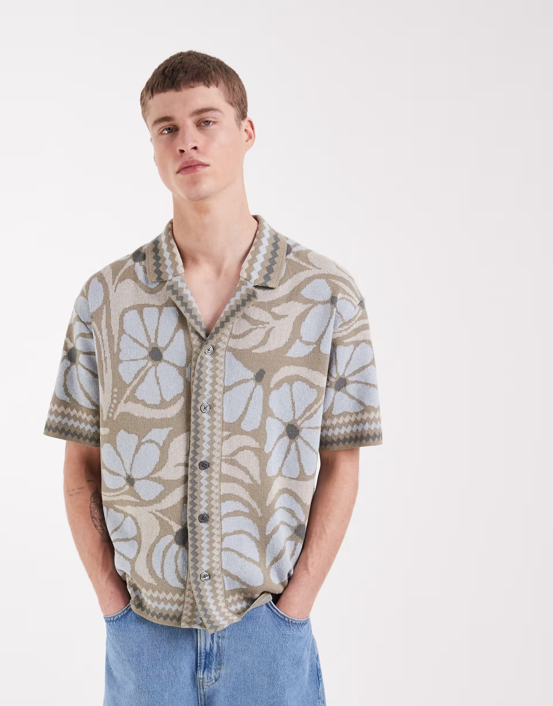 ASOS ONLY & SONS knitted shirt in beige blue floral