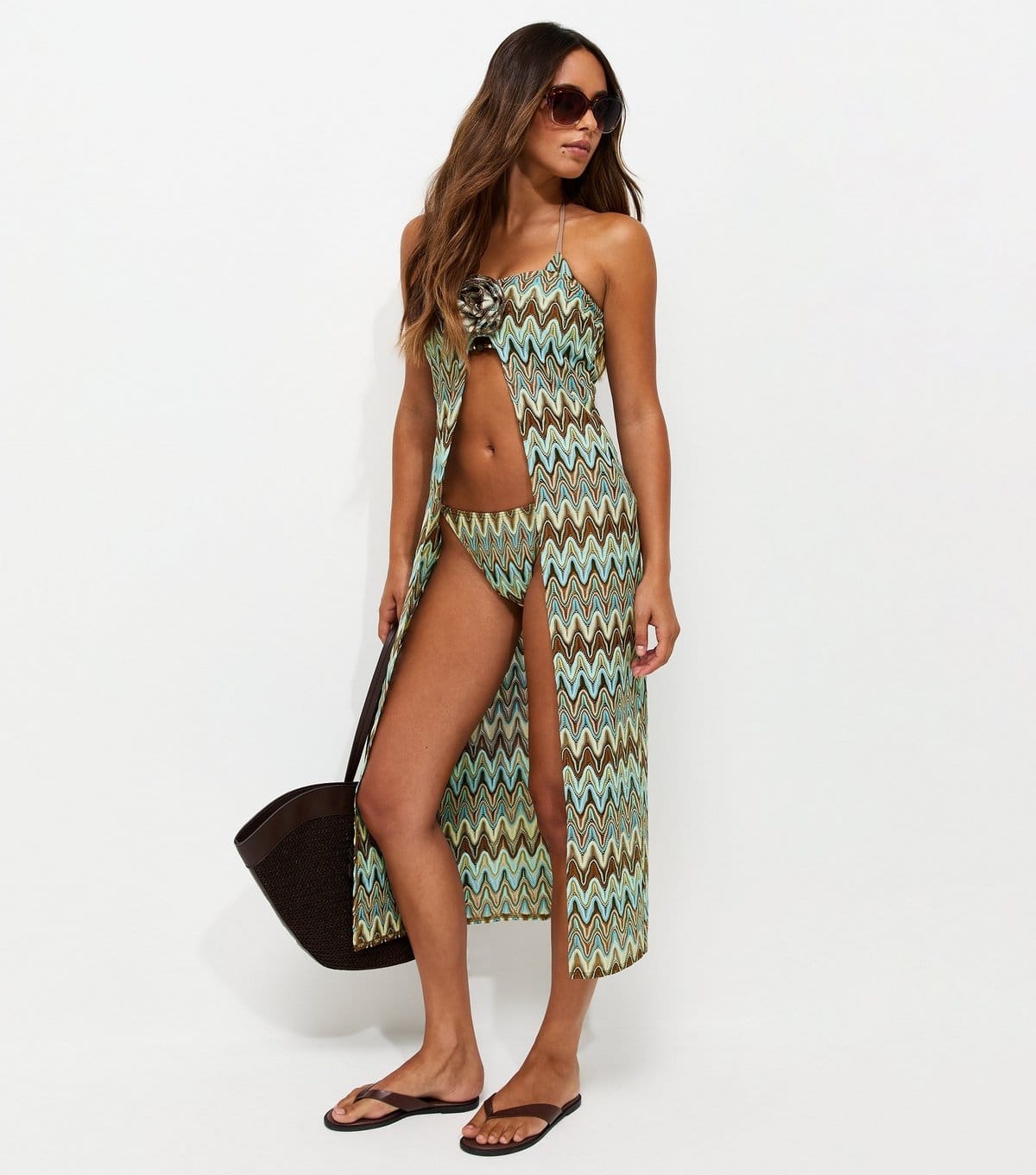 New Look Women's Blue Zig Zag Crochet Knit Beach Top New Look - 1