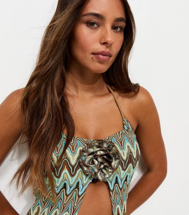 New Look Women's Blue Zig Zag Crochet Knit Beach Top New Look - 2