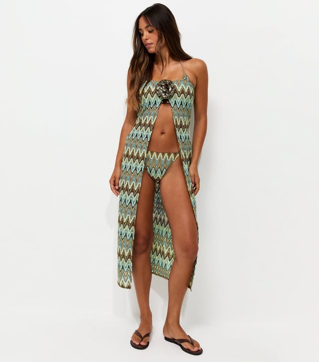 New Look Women's Blue Zig Zag Crochet Knit Beach Top New Look - 3