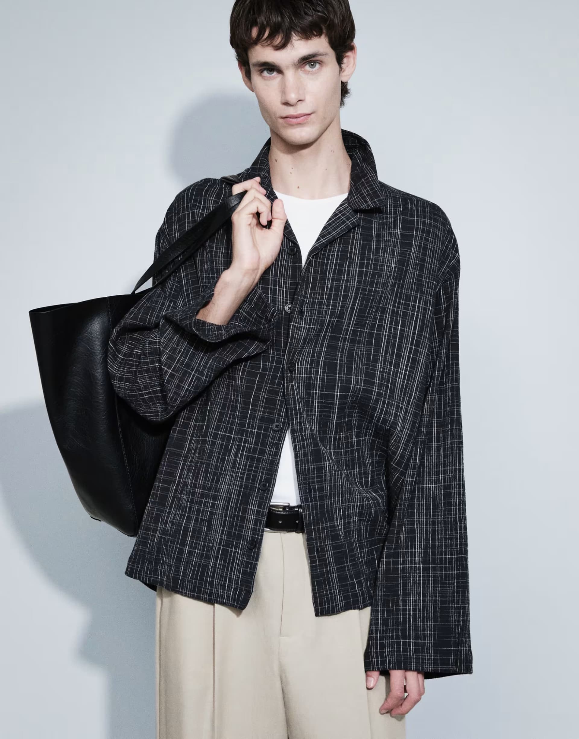 ASOS ASOS DESIGN oversized textured revere check shirt in black