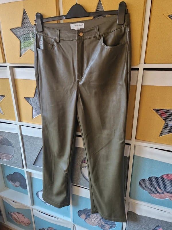 Never Fully Dressed Never fully dressed women's Khaki Vegan Leather Trousers size 12