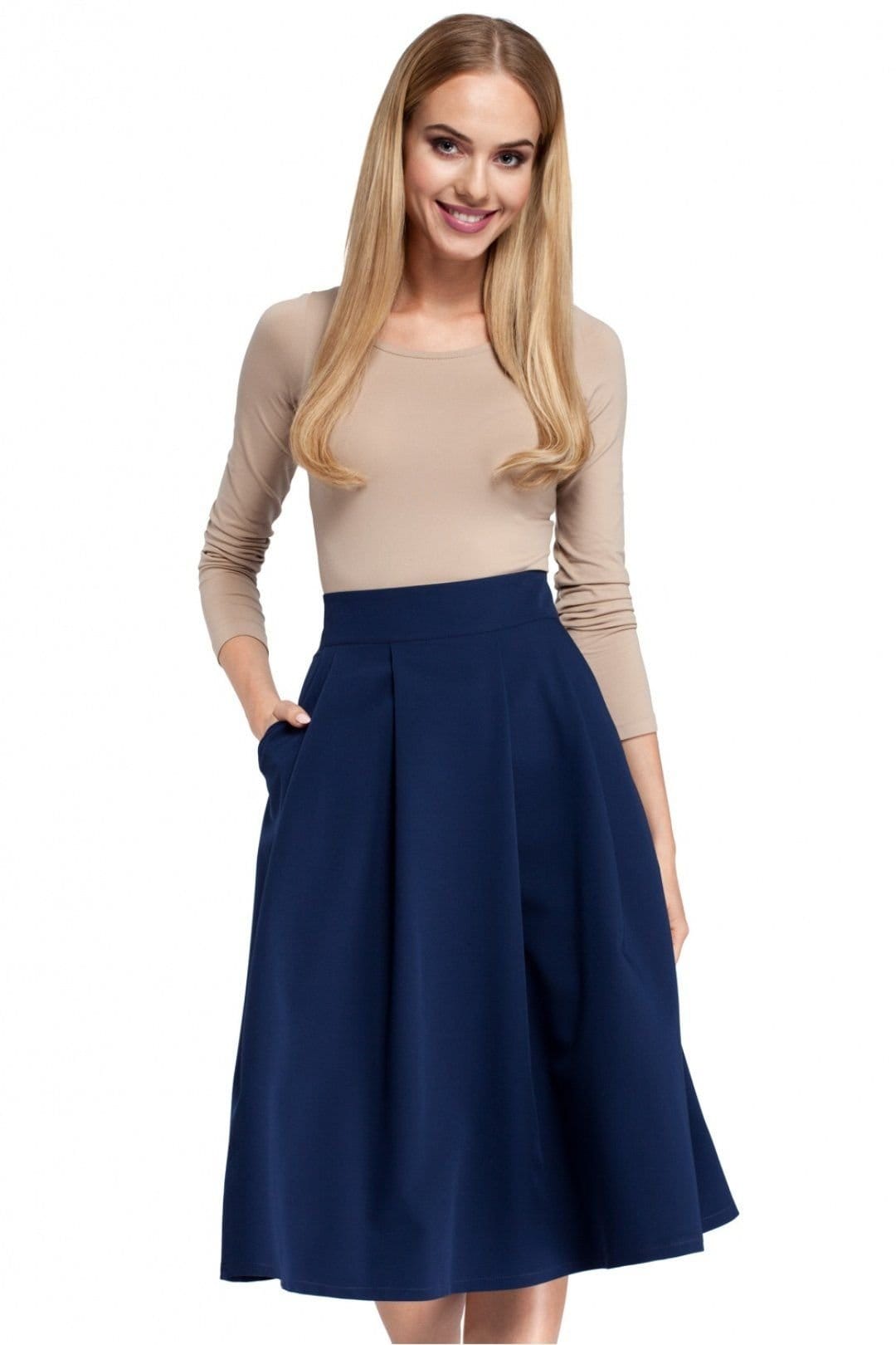 Love Lace Navy Blue Slight Flared Knee-Length Skirt with Pockets