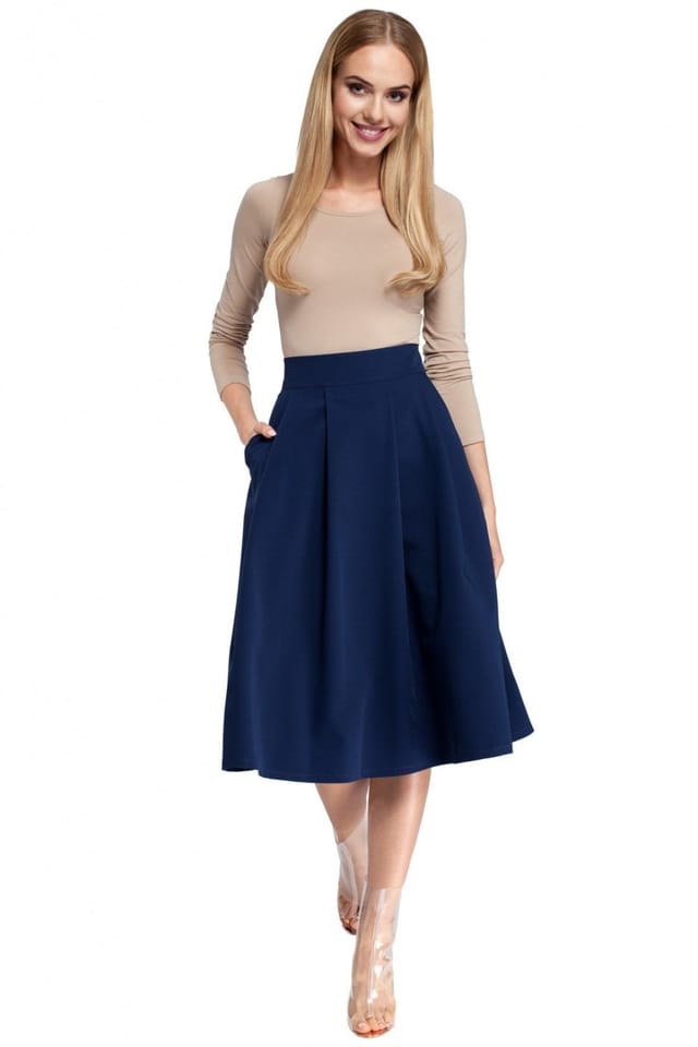 Love Lace Love Lace Women's Slight Flared Knee Length Skirt with Pockets in Blue - 2